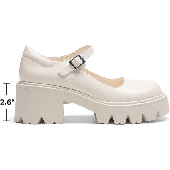 Women's Mary Jane Platform Low Heel Chunky Pumps Round Toe Ankle Strap Shoes - Picture 2 of 7